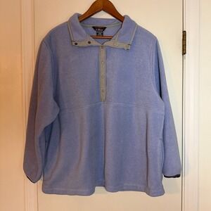 L.L. Bean Women's Fleece Pullover Snap Neck Sweatshirt 1X Lavender Gray Trim